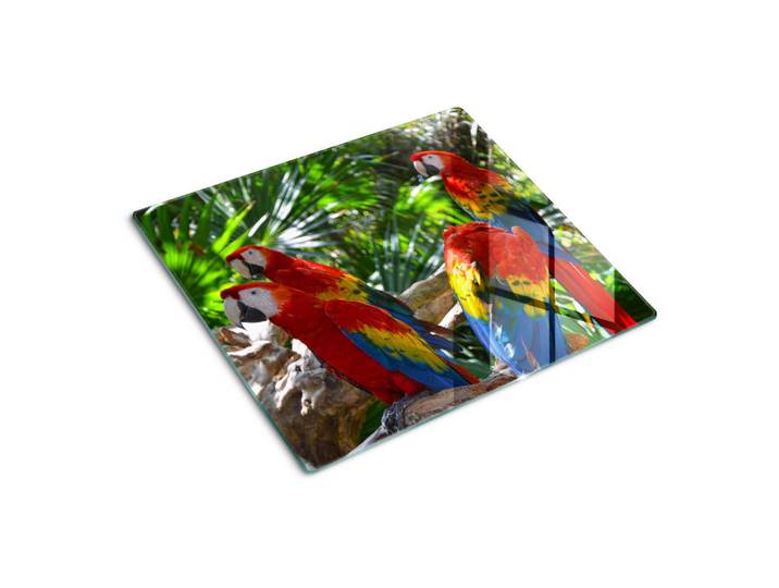 Tulup Glasplatte 60x52 cm Aras Papageien, Mehrfarbig, Glas, 60x52 cm, Küchenzubehör, Schneidebretter