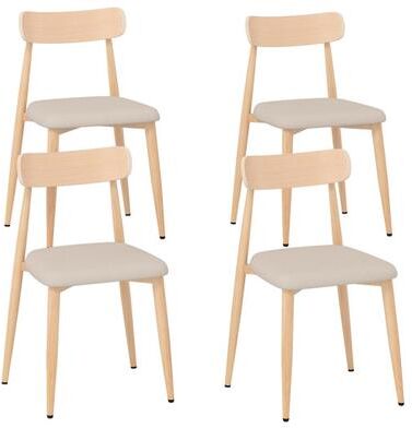 Costway Linen Fabric Upholstered Modern Dining Chair Set of 4 with Padded Seat and Curved Back-Oak
