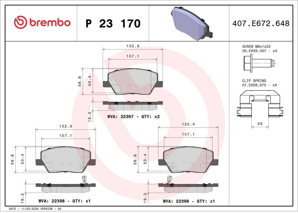 Bremsbelagsatz BREMBO P 23 170