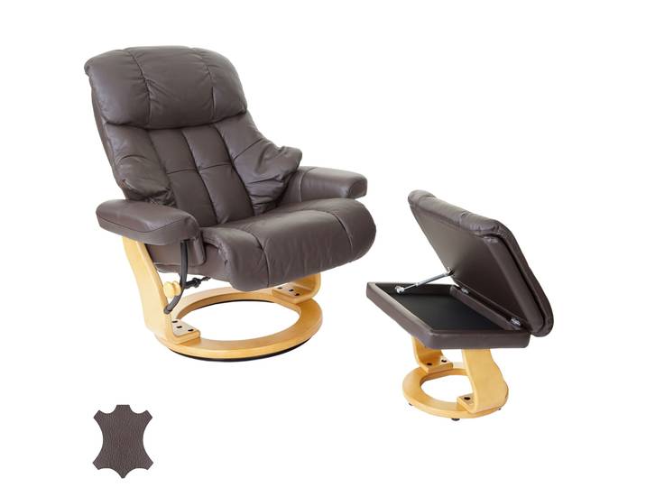 MCA Relaxsessel Calgary XXL, TV-Sessel Hocker, Echtleder 180kg belastbar Braun, naturbraun