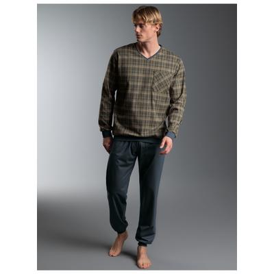 Schlafanzug TRIGEMA "TRIGEMA Pyjama mit Karomuster", Herren, Gr. XL, braun (anthrazit), Single Jersey, 100% Baumwolle, Homewear-Sets Schlafanzug