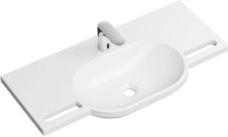 Hewi Mineralguss-Waschtischset 950.19.013 mit elektronischer Waschtischarmatur AQ1.12S20040, mit Hahnloch, ohne Überlauf, weiß