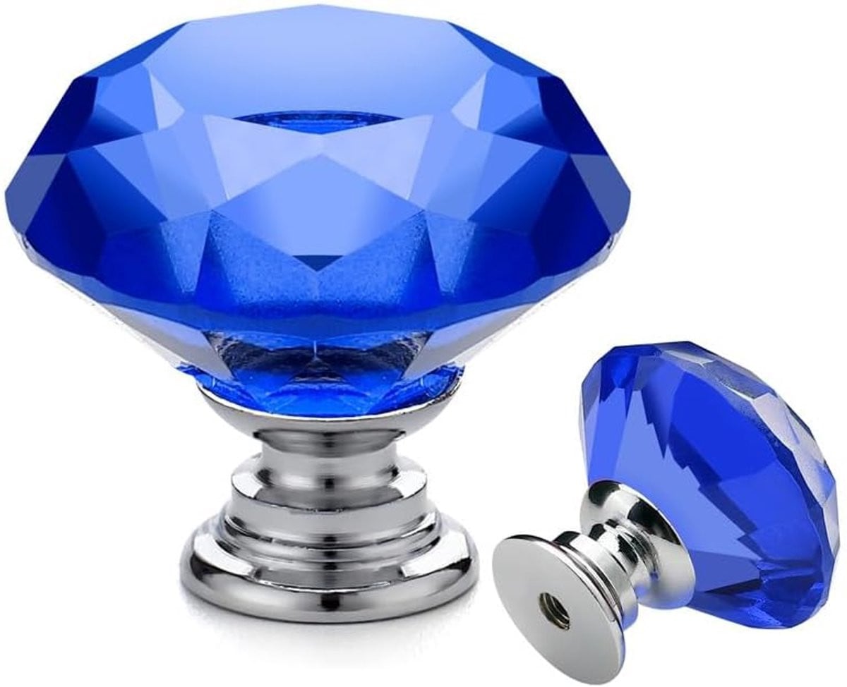 Kristallen Ladeknoppen en Handgrepen - Blauwe Diamantvormige Knoppen voor Commode en Keuken - 30 mm met Zilveren Basis