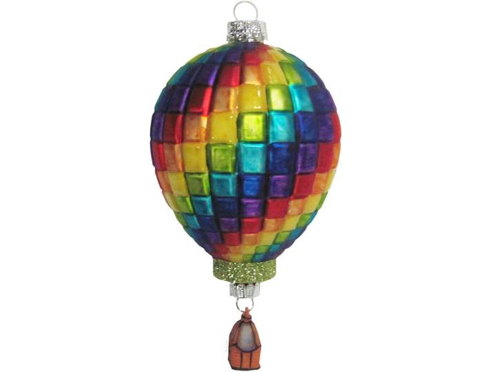 Christbaumschmuck KREBS GLAS LAUSCHA Heissluftballon , bunt, B:10,5cm H:12,5cm T:11,5cm, Glas, Weihnachtsbaumschmuck, Christbaumschmuck, mundgeblasen