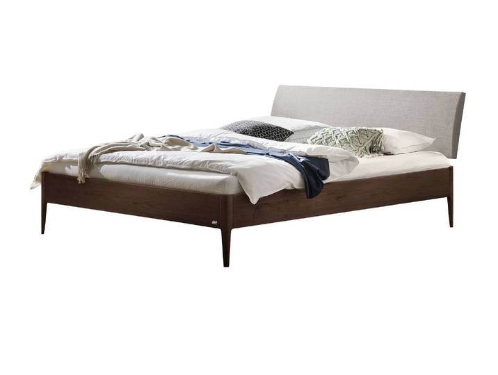 Bettgestell, Nussbaum Massivholz, Braun, 186×216 cm, Gepolstertes Kopfteil, Hasena