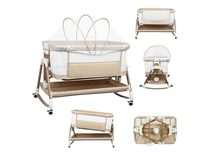 Lit bébé 3 en 1, lit bébé, bascule bébé, lit de voyage bébé avec matelas, couffin avec 6 hauteurs, fonction berceau, maille respirante