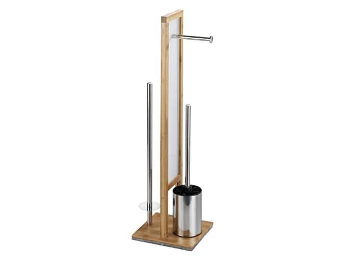 WENKO Combiné WC Rivalta 3 en 1 Brosse WC et Dérouleur Papier Toilette Stockage Papier Tête de Brosse remplaçable Bambou\, Acier INOX et Verre trempé 18x70x23 cm Bambou