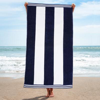 Superior Oversized Cabana Stripe Beach Towel 100% Cotton, Reversible Velour/Terry, Quick‑Dry & OEKO‑TEX Certified