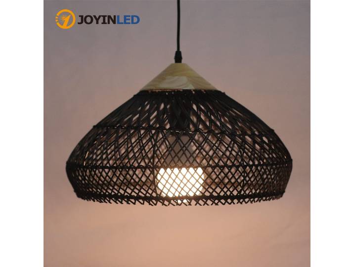 Lampe suspendue moderne en rotin avec abat-jour noir, lampe suspendue scandinave E27 pour salle à manger, chambre à coucher, 40x19CM