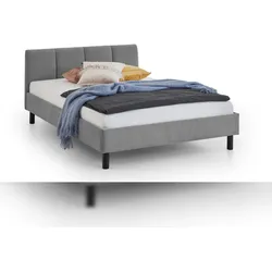 Meise Möbel Polsterbett Joker 120x200 cm | Bettgestell | Kopfteil mit tiefem Einzug | Strukturstoff Grau | Holzfuß schwarz