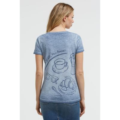 Rundhalsshirt SOCCX, Damen, Gr. S, blau (soft azure), Web, Material: 100% Baumwolle, Glitzermuster, bedruckt, regular fit normal, Rundhals, eingesetzt gerader Abschluss, Shirts Rundhalsshirt, aus Baumwolle