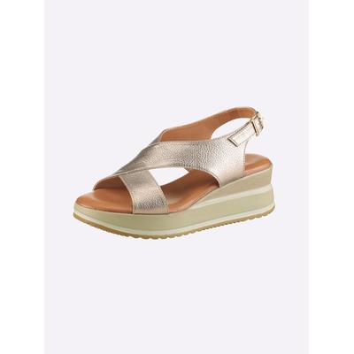 Sandalette HEINE, Damen, Gr. 38, gold (bronzefarben), Leder, Rindsleder, Schuhe Sandalette