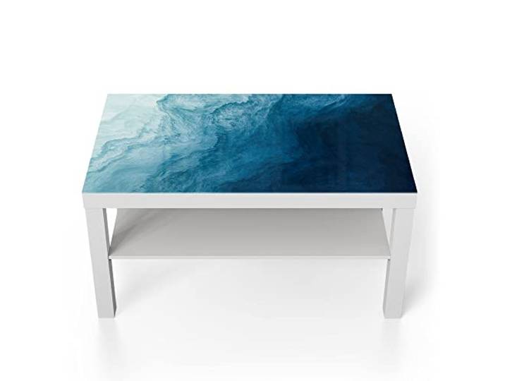 DEQORI Glastisch weiß groß 90x50 cm Motiv Aufgewühlte Wellen ausgefallener Beistelltisch aus Glas Hochglanz Couchtisch fürs Wohnzimmer moderner Couch Tisch mit Design