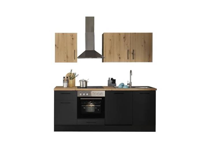 TURIN Z Küchenzeile ohne Küchengeräte Küche in Artisan Eiche Optik Schwarz 220 x 211 x 60 cm (B/H/T), Küche ohne Elektrogeräte, Einbauküche ohne Geräte, geräumig, mit viel Stauraum, modernes Design