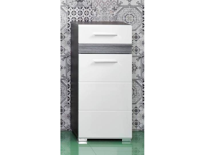 Unterschrank WELLTIME Toulon , schwarz-weiss (eichefarben rauchsilber, weiß hochglanz), B:37cm H:80cm T:31cm, FSC-zertifizierter Holzwerkstoff, MDF, Schränke, Unterschrank, Kommode mit 1 Tür & 1 Schublade - (B/T/H) 37/31/80 cm