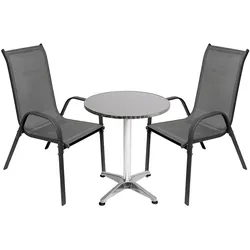 Mojawo 3-tlg. Bistro Garnitur Balkonset Garnitur Tisch + 2 Stapelstühle Ø60cm