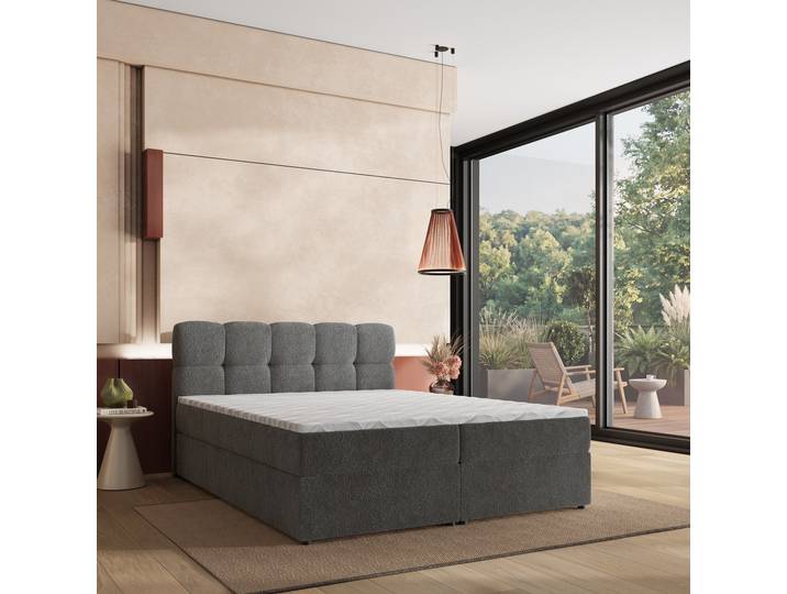 Masseno Boxspringbett MERU mit Bettkästen 140x200 cm - Grau, QUELLE 92