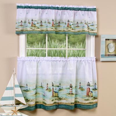 "Wide Width Hamptons Tier and Valance Window Curtain Set by Achim Home Décor in Sand (Size 58"" W 36"" L)"