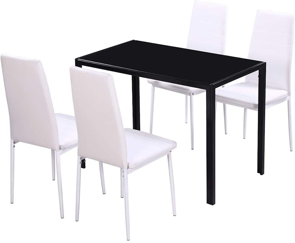 vidaXL Ensemble de table à manger cinq pièces noir et blanc