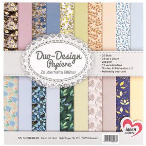 Ideen-mit-Herz Motivpapier Duo-Design-Papiere Zauberhafte Blätter 25 x 25 cm, 250 g/m², zweiseitig bedruckt, 10 Motive, 20 Blatt