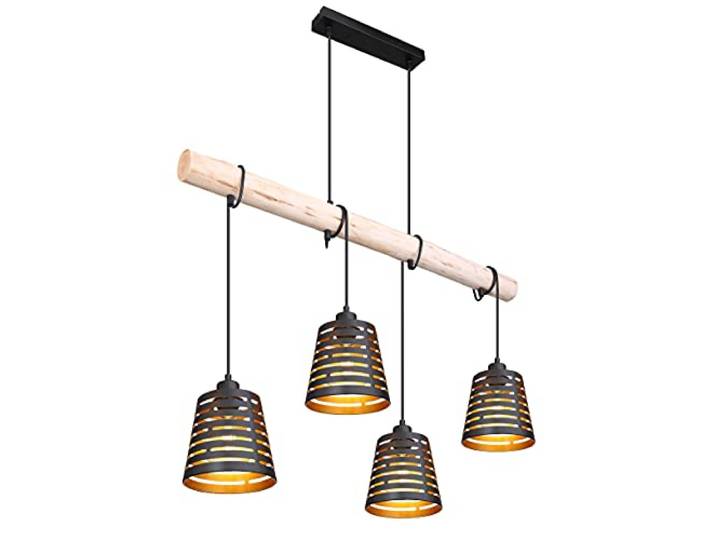 Globo Pendelleuchte Metall schwarz matt Holz Natur Metall schwarz matt gold Kabel zum Aufrollen 15451-4H