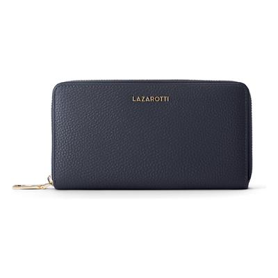 Geldbörse LAZAROTTI "Bologna Leather XL Zip-Around Geldbörse Leder 19 cm", Damen, blau (dunkelblau), Leder, Kleinlederwaren