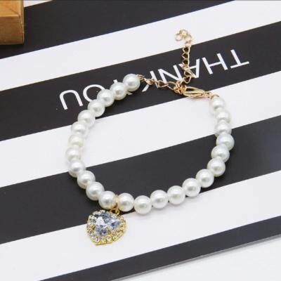 Uplift Essentials Exquisite Pearl Cat Necklace Adjustable Luxury Jewelry Collar For Kittens & Small Pets white m