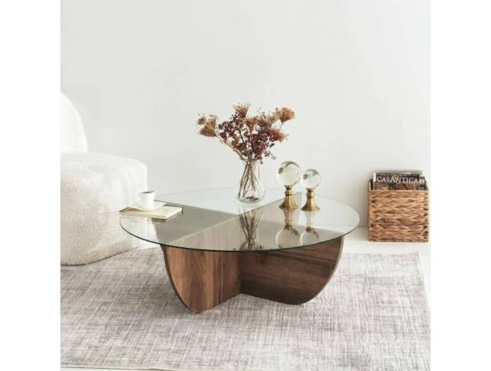 Dmora - Wohnzimmertisch Phoebe, Niedriger Wohnzimmertisch, Kaffeeregal, Couchtisch für Sofa, 90x90h30 cm, Nussbaum
