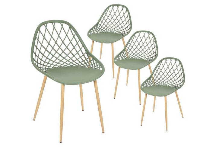 TRESSIE - Lot de 4 Chaises Vertes Coque Arrondie