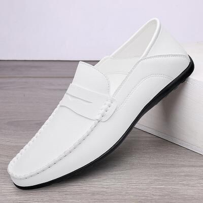 LightInthebox Men's White Faux Leather Loafers – Casual Slip-On Driving Shoes for Business Summer Wear