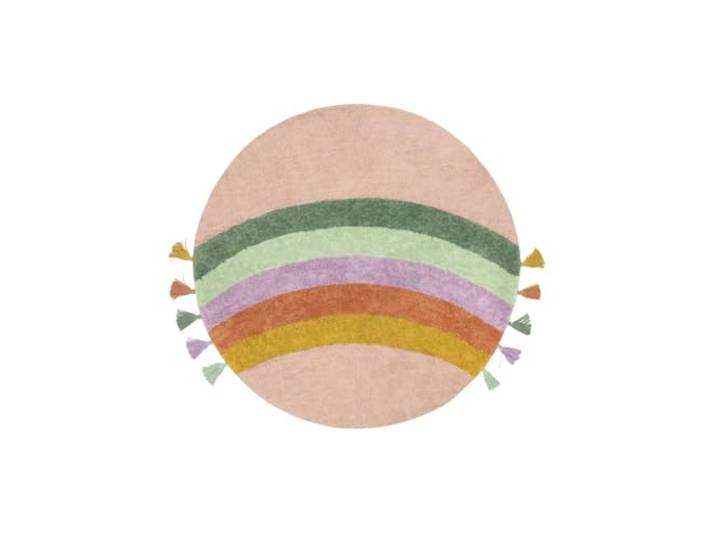 RugVista Rainbow Kinderteppich, Ø 150 cm, Rosa/Multi Moderne, Kinder, Rund, Niedriger Stapel, Maschinenwäsche, Oeko-Tex 100, Ohne gefährliche Chemikalien, Kinderzimmer