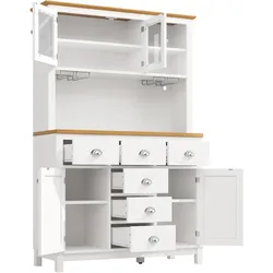 OKWISH Buffetschrank MDF Weiß 104x40x180 cm mit LED-Lichtleiste, Metallgriffen, Anti-Kipp-Schutz und viel Stauraum