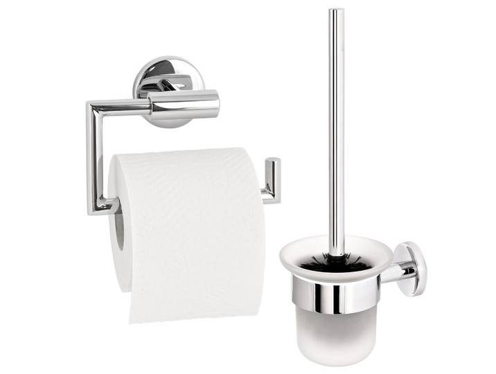 bremermann Badezimmer-Zubehör-Set Lucente 2tlg., Edelstahl, matt, Chromfarben, Metall, 15.5x11x6 cm, Badezimmer, WC Ausstattung, Toilettenpapierhalter
