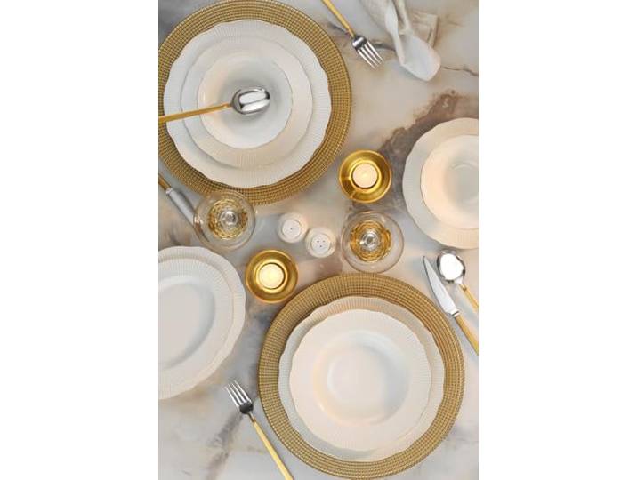Elegantes 26-teiliges Speiseservice, 100% Porzellan, Weiß & Gold Inklusive Servierteller, Schüsseln und Platten Spülmaschinen- und mikrowellengeeignet, ideal für Gäste