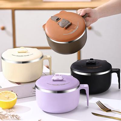 ModernMart Japanese Style Instant Noodle Bowl With Lid Stainless Steel Food Container brown