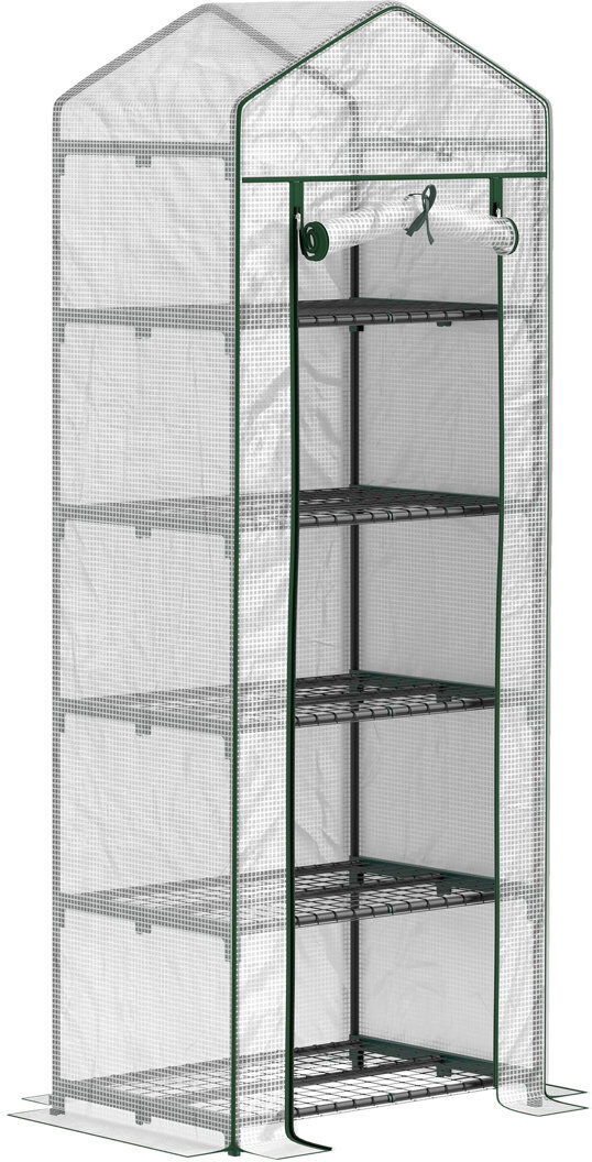 NFusion Renna Five Tier Mini Greenhouse With Steel Frame And Zipped Door Clear 193cm H X 69cm W X 49cm D