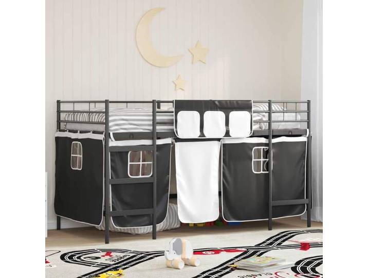 Cadre de lit superposé pour enfants avec rideaux Uni Noir poids:24.55 kg 32275