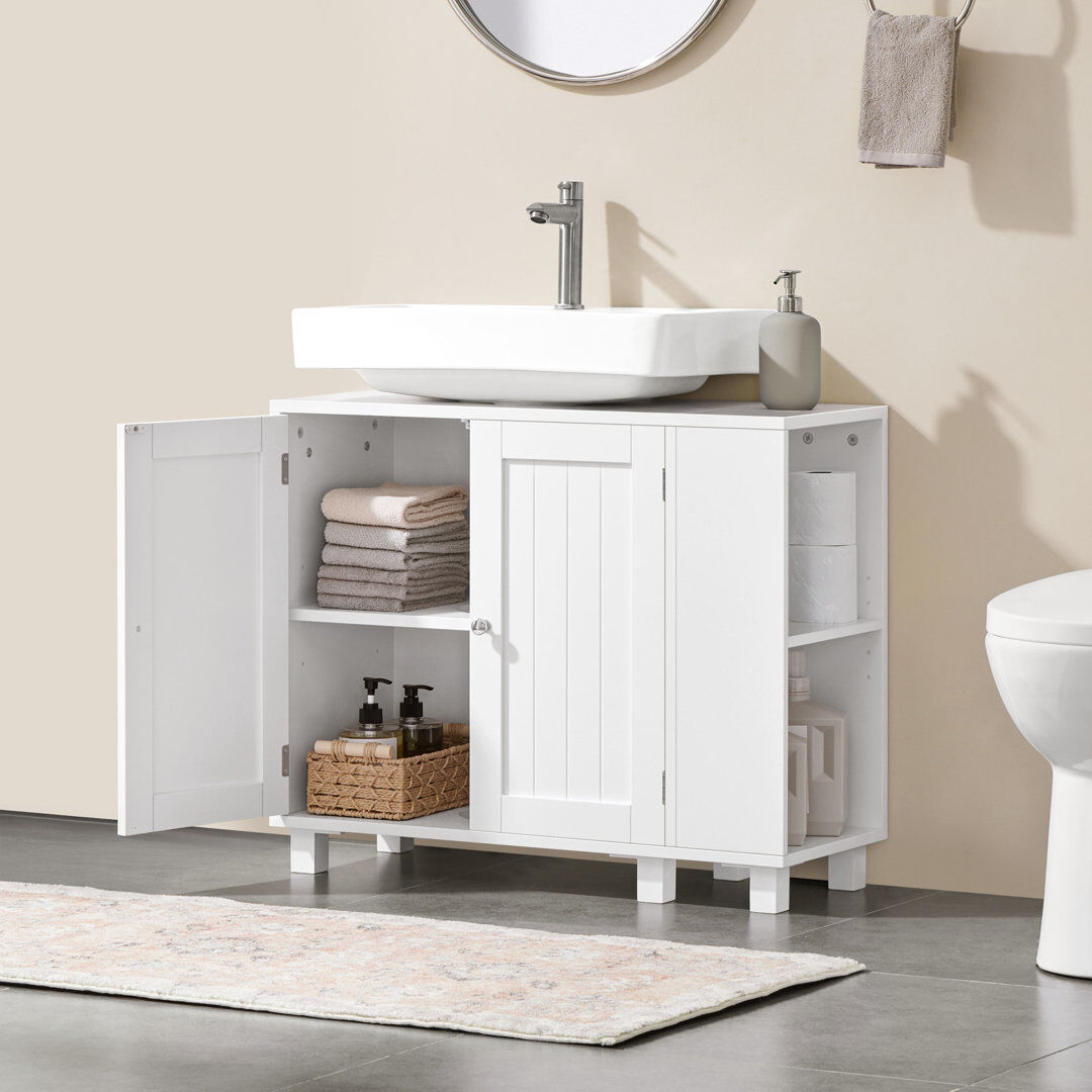 17 Stories Modern Pedestal Sink Bathroom Vanity Cabinet with Adjustable Shelves and Door White 75mm W