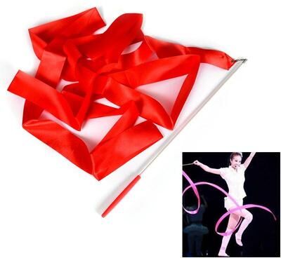 Snug & Styled Kids Artistic Gymnastics Ribbon Wand Set 4M Satin Dance Streamers For Ballet, Training & Play red