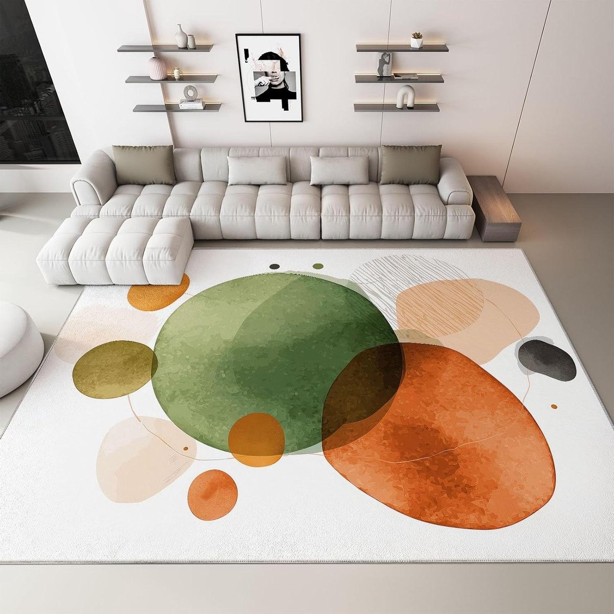 Rond Vloerkleed Abstract Cirkel - Modern Decoratief Tapijt - Wit - Polyester