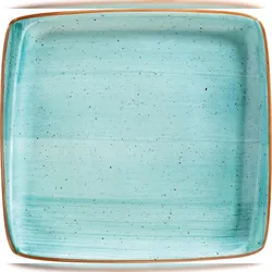 6x Bonna Aura Aqua Moove Platte rechteckig 32x30cm 2,5cm hoch Türkis Creme Porzellan AAQMOV41KR Servierplatten Speise Geschirr