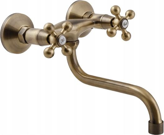 Kuchinox Stilo wastafelmengkraan met S-uitloop in antiek messing