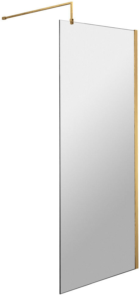 Nuie Brushed Brass Wetroom Screens 1950mm H Frameless Wet Room Glass Screens with Clear Glass Chrome 195cm H x 70cm W