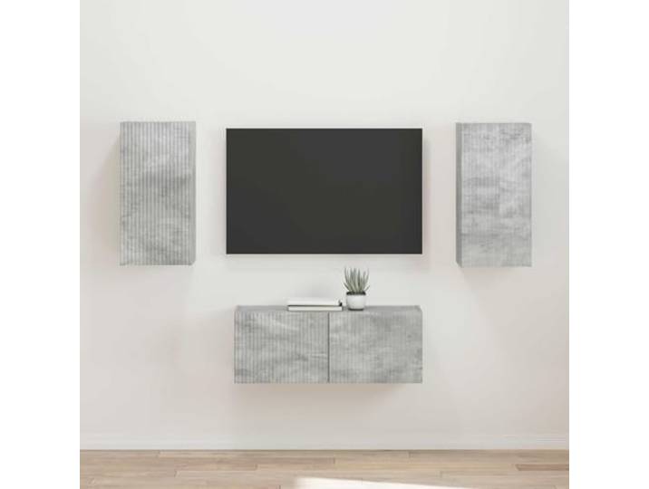 TV-Schrank Set 2er Beton Grau Holzwerkstoff Wandmontage Medienregal Stauraum für Medien und Deko, Wandmontage spart Platz, minimalistisches Design, einfacher Aufbau