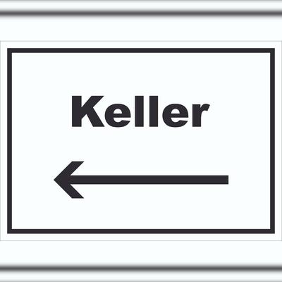 HB-Druck Keller Schild mit Text und Richtungspfeil links waagerecht A5 (148x210mm)