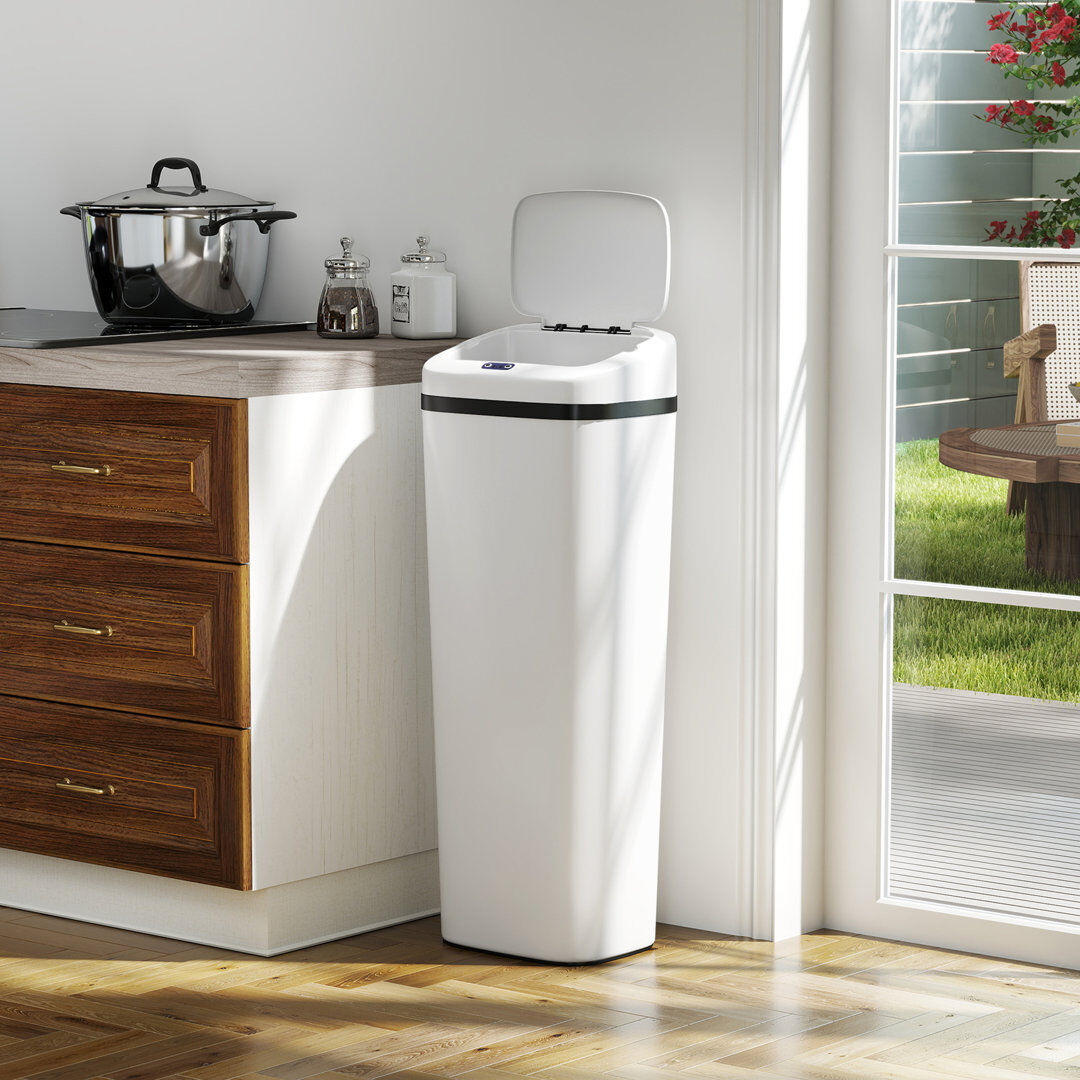 HOMCOM 50L Sensor Bin, Stainless Steel Slim Kitchen Bin, Fingerprint-Proof White 50L