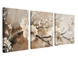LEINWANDBILD 3er Set Blüte - Beige - Abstrakt - Blumen 90x40 cm
