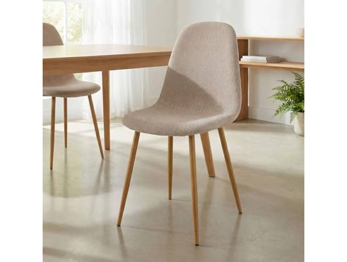 IDIMEX Esszimmerstuhl Punta im 4er Set, Beige - Moderner Stuhl mit Stoffbezug, Stabiles Metallgestell in Eichenoptik, Ideal für Essbereich und Küche, Pflegeleicht und langlebig