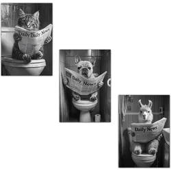 POSTER Set Mit 3 Tiere Zeitung Toilette A3 Rahmenlos