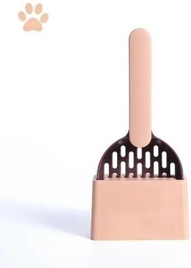 Uplift Essentials High Grade ABS Long Handle Litter Scoop Set With Dedicated Storage Base coffee Pink